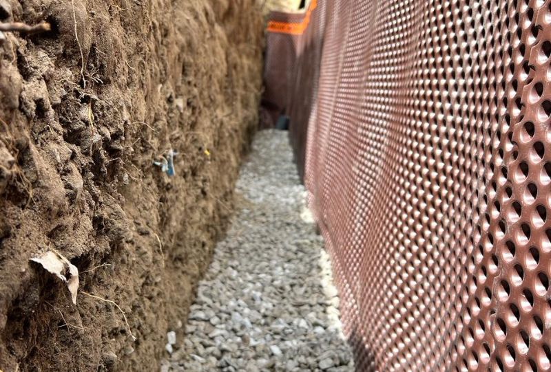 Foundation waterproofing using a dimpled membrane, DELTA®-MS, in Etobicoke.